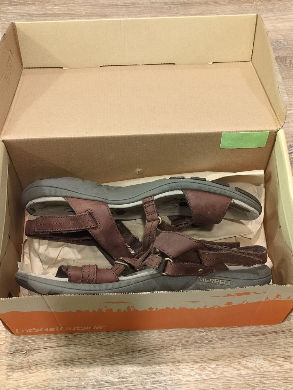 ❤️⭐🩴 NIB Merrell Brown Leather Multi-Strap Women's Sandals size 10 ❤️⭐🩴